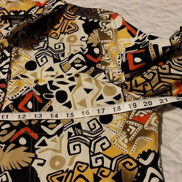 Kaktus Wearable Art woman's geometric tribal pattern lightweight button jacket L - Picture 12 of 14
